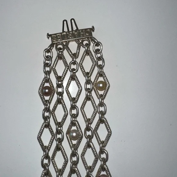 Beautiful Charles Krypell sterling silver and pearl bracelet with 14k accents. - Picture 5 of 6